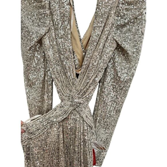 Ieena for Mac Duggal Gold Metallic Puff Sleeve Cut Out Gown - Size 6 - NWT - Picture 5 of 7